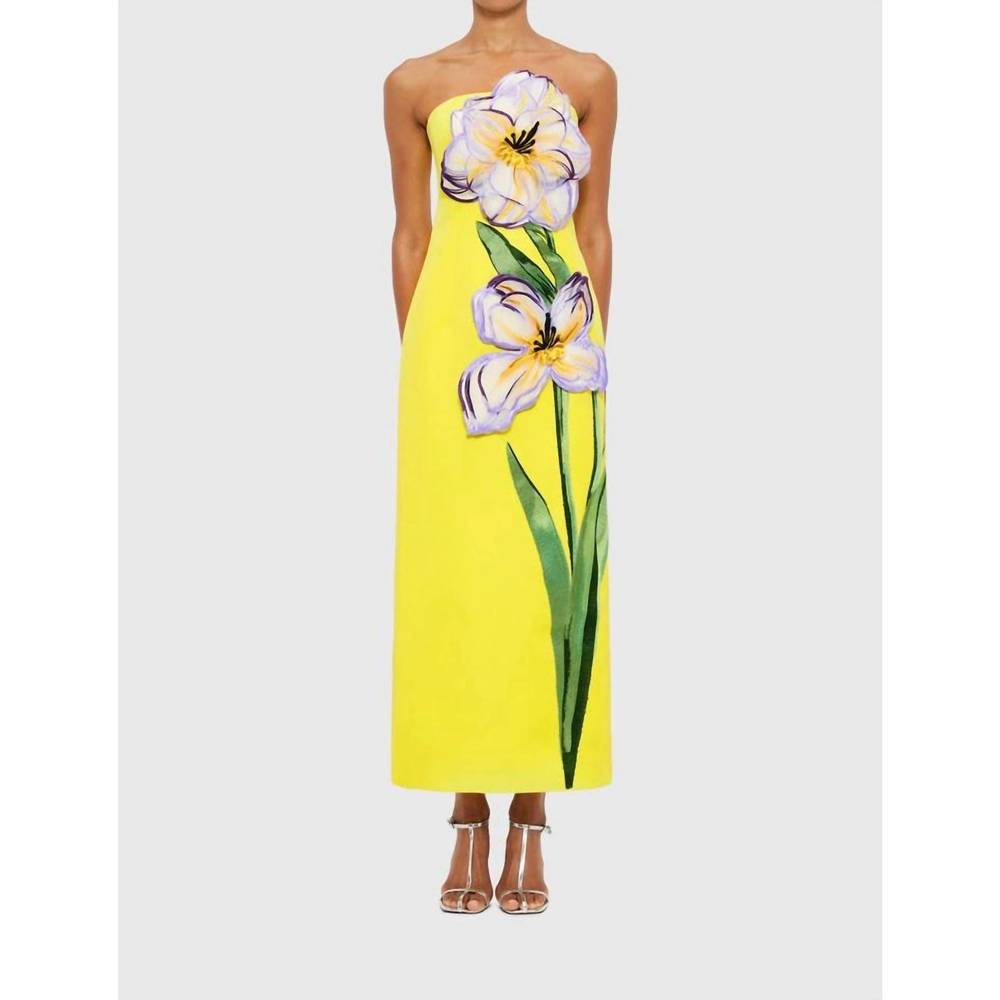 Leo Lin | Dresses | New Leo Lin Rayna Applique Floral Maxi Dress In Iris  Print In Yellow | Poshmark